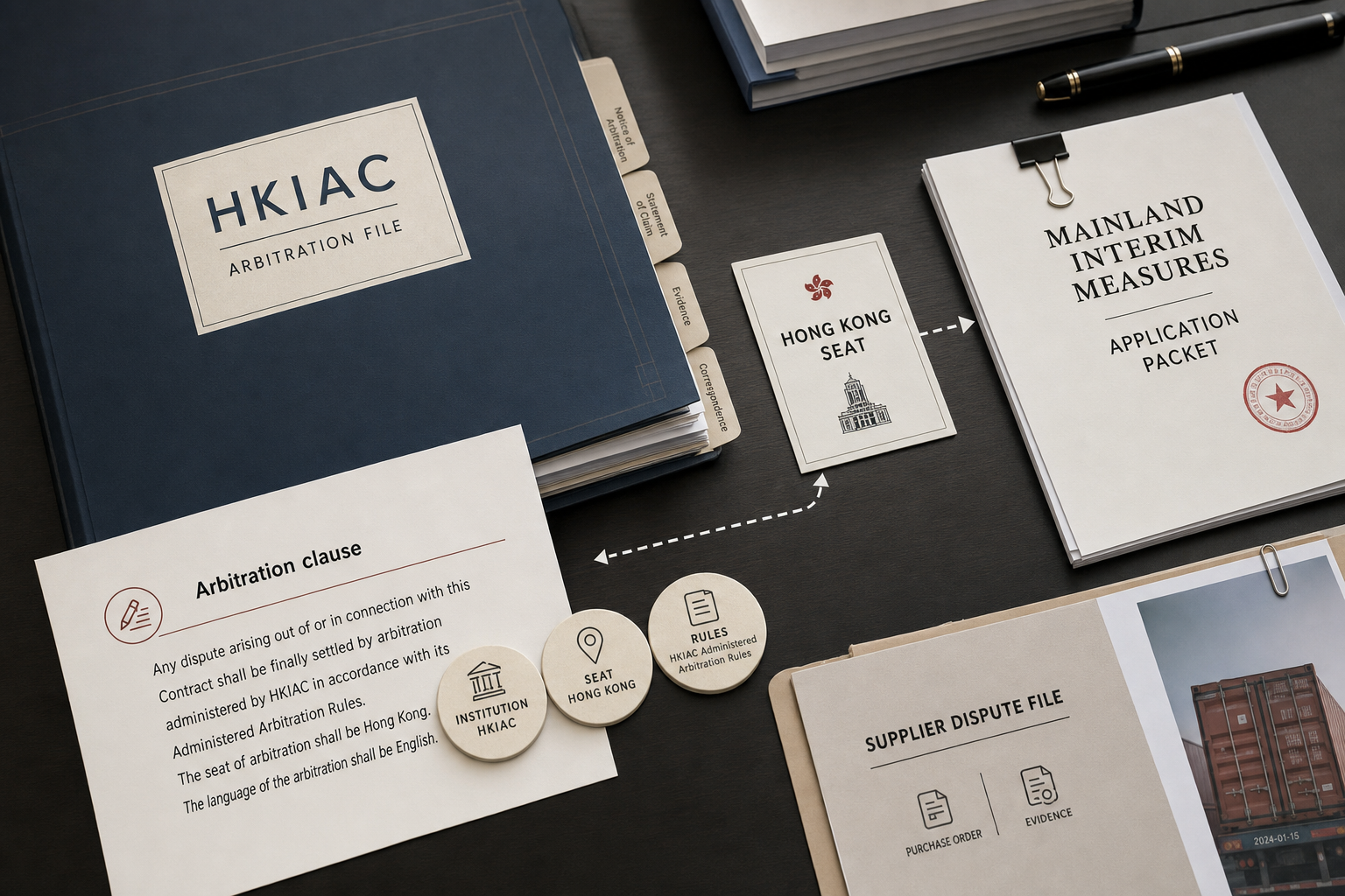 HKIAC arbitration file, Hong Kong seat, Mainland interim measures and contract clause arranged as one case route